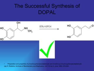 The Successful Synthesis of DOPAL Preparation and properties of  p -hydroxyphenylacetaldehyde and 3-methoxy-4-hydroxyphenylacetaldehyde  Jay H. Robbins, Archives of Biochemistry and Biophysics, Vol 114 Iss 3, June 1966, 576-584 