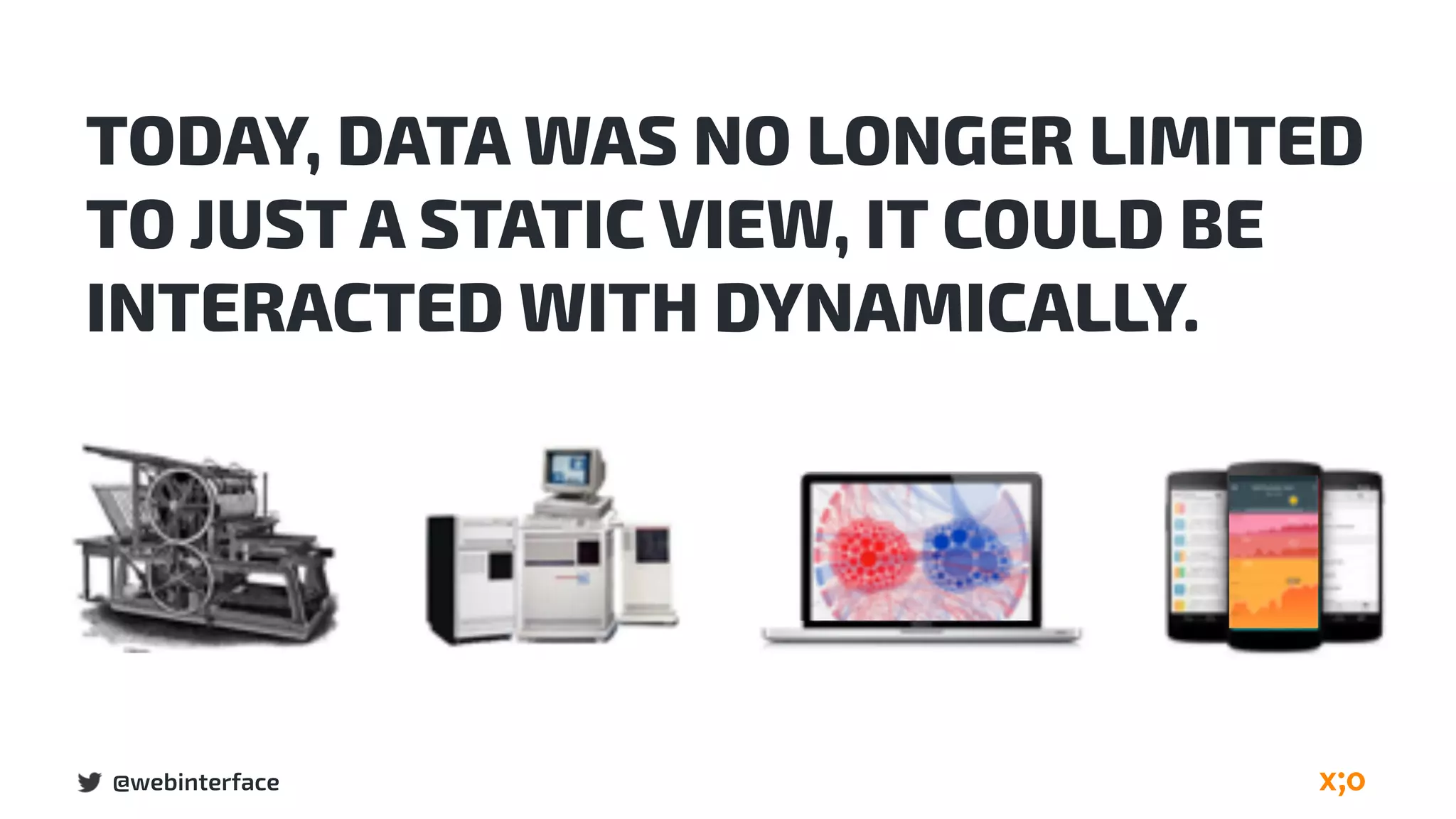 @webinterface
TODAY, DATA WAS NO LONGER LIMITED
TO JUST A STATIC VIEW, IT COULD BE
INTERACTED WITH DYNAMICALLY.
 