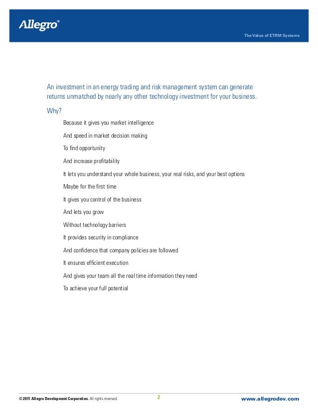 Allegro energy trading system
