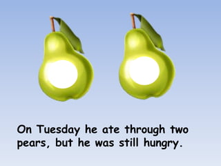 On Tuesday he ate through two
pears, but he was still hungry.
 