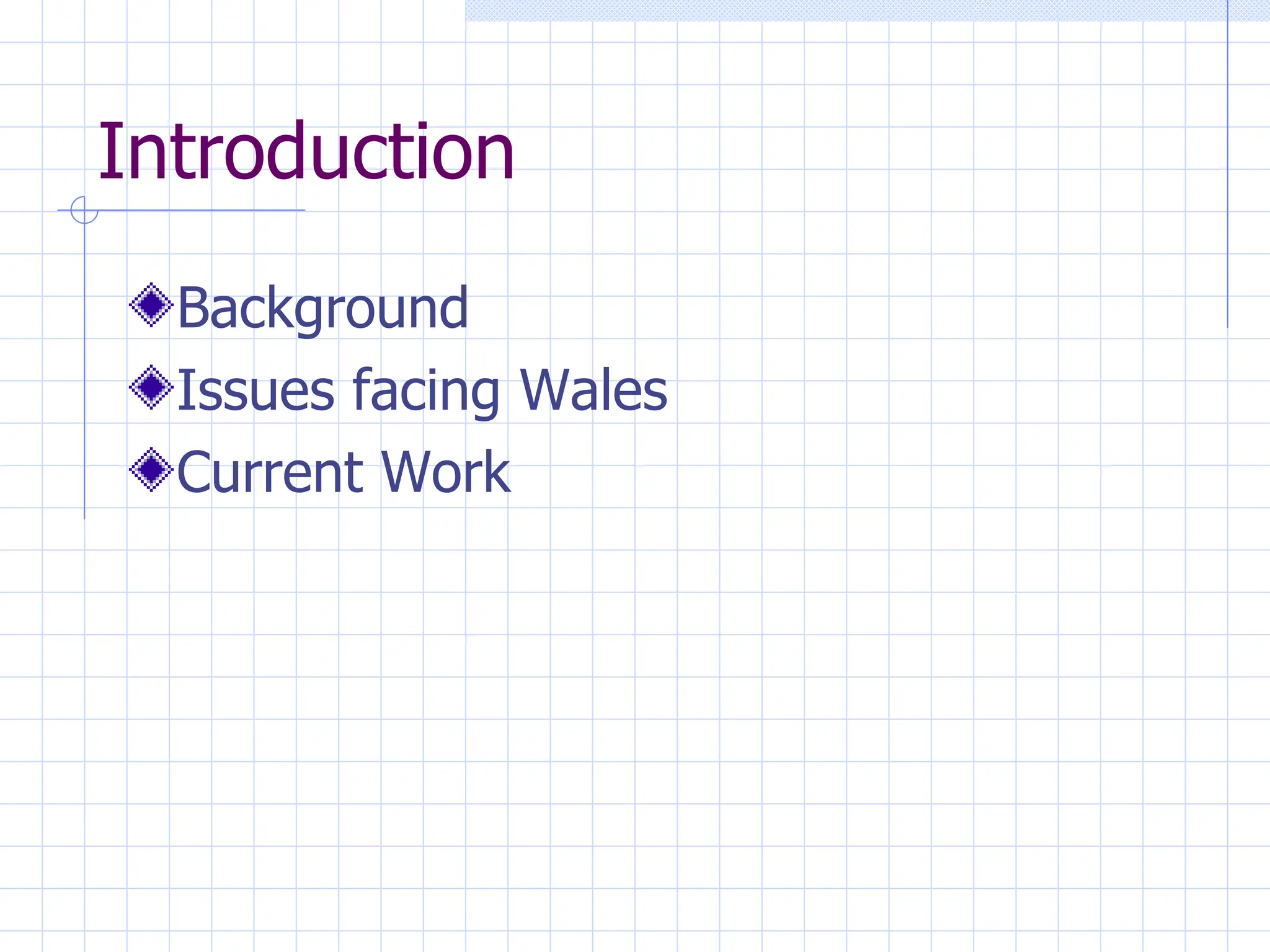 Introduction Background Issues facing Wales Current Work 