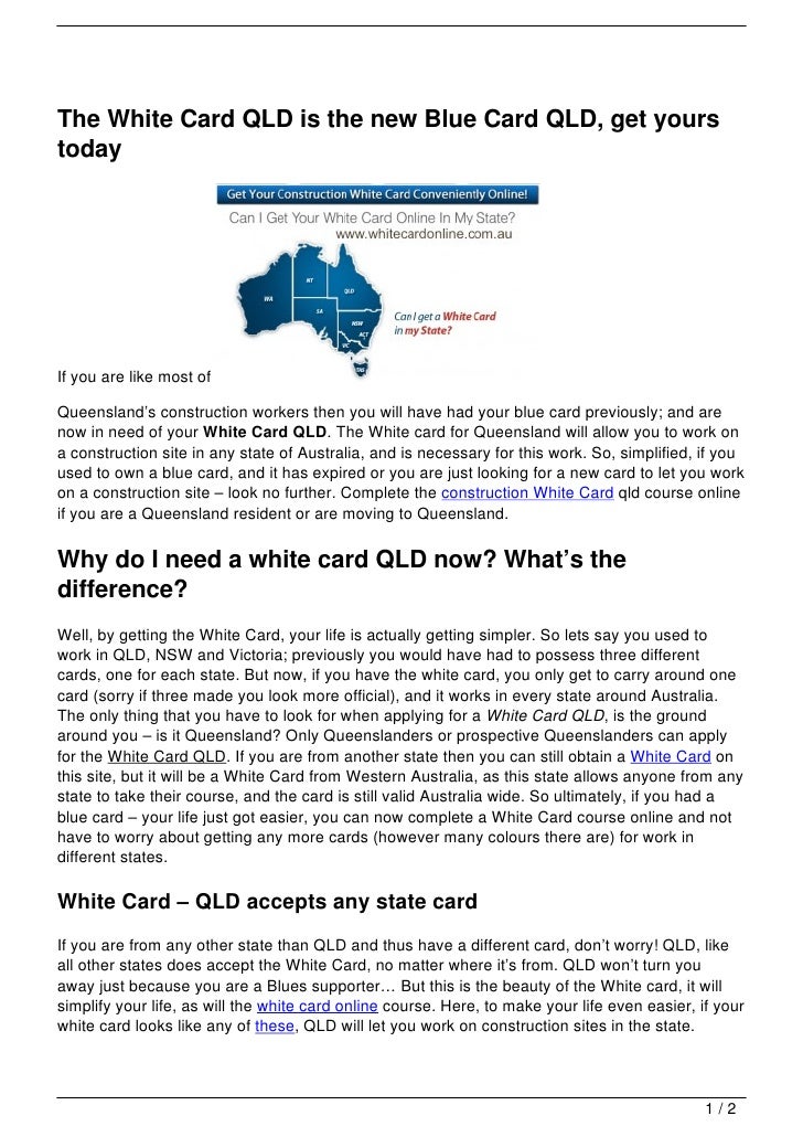 The White Card QLD is the new Blue Card QLD, get yours today