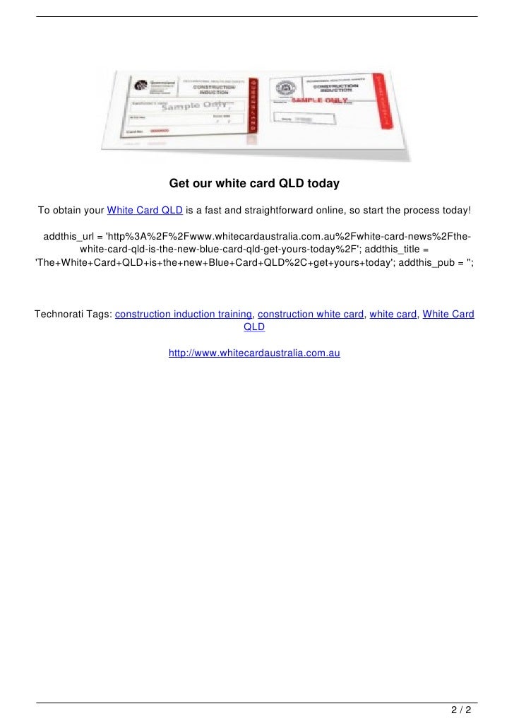 The White Card QLD is the new Blue Card QLD, get yours today