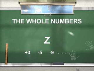 THE WHOLE NUMBERS Z +3  -5  -9  .  .  .   