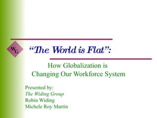 “ The World is Flat”: How Globalization is  Changing Our Workforce System Presented by:  The Widing Group Robin Widing Michele Roy Martin 