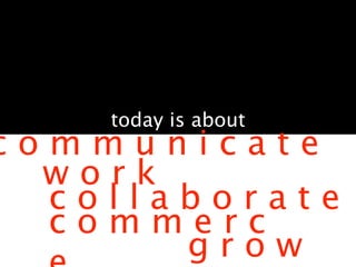 today is about
communicate
  work
  collaborate
  commerc
       grow
 