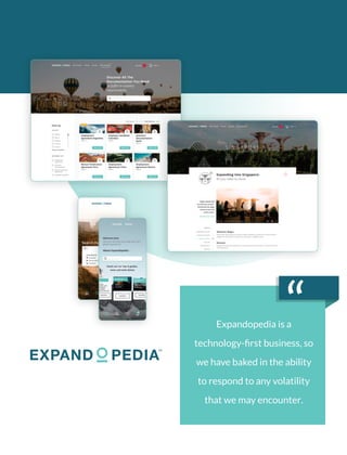 “
Expandopedia is a
technology-ﬁrst business, so
we have baked in the ability
to respond to any volatility
that we may encounter.
 
