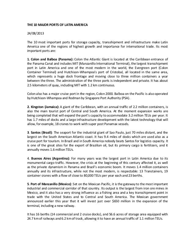 The 10 major ports of latin america