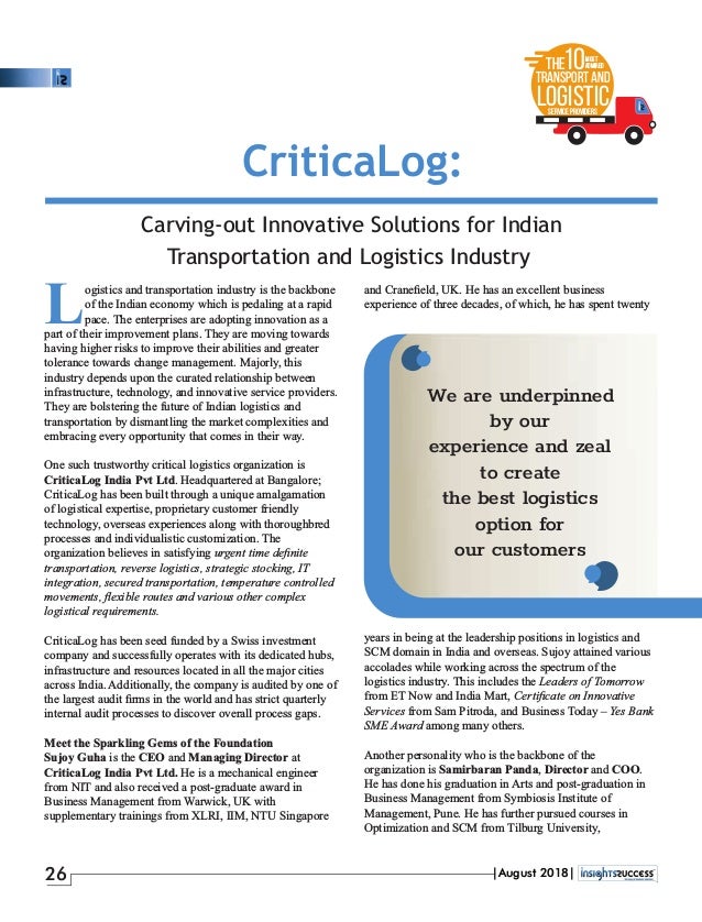The 10 Most Admired Transport Logistic Service Providers 2018