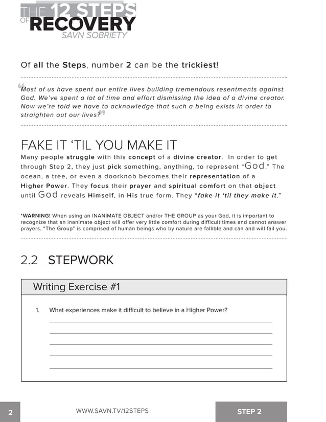 The 12 Steps of Recovery - savn sobriety workbook | PDF