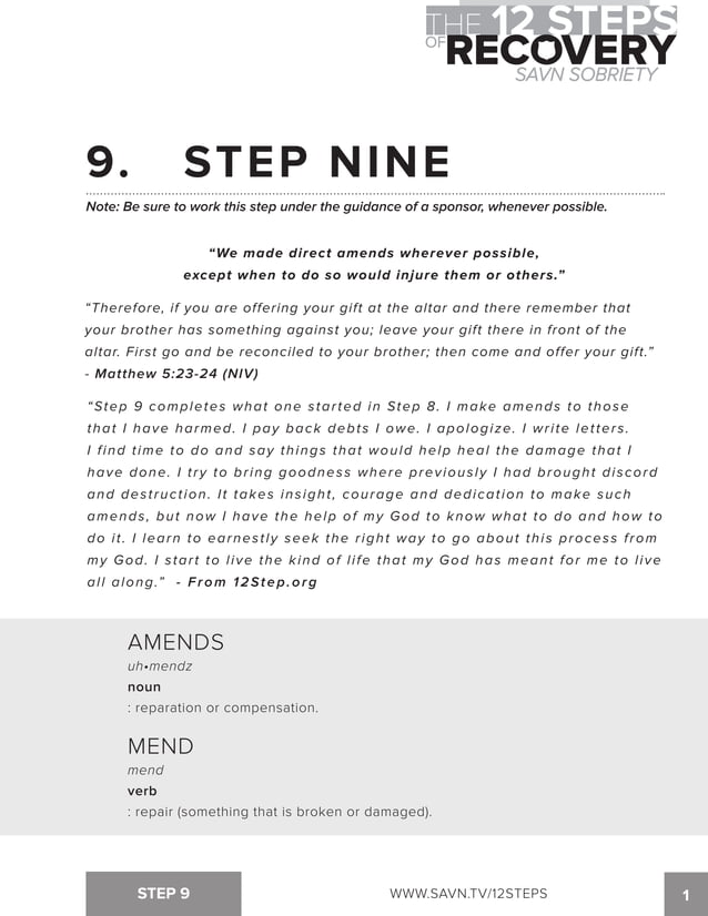 The 12 Steps of Recovery - savn sobriety workbook | PDF
