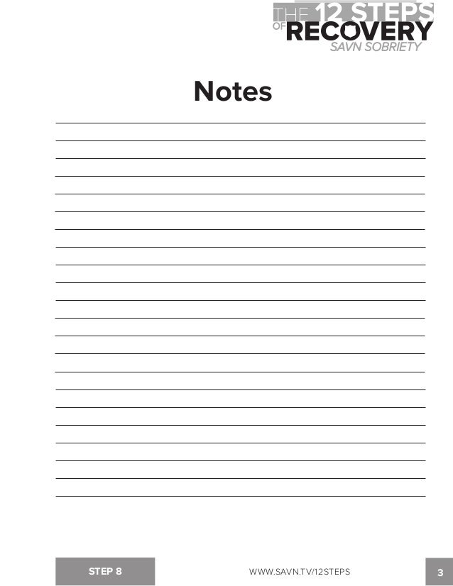 Printables Step 8 Worksheet In Recovery the 12 steps of recovery savn sobriety workbook notes step 8 www savn