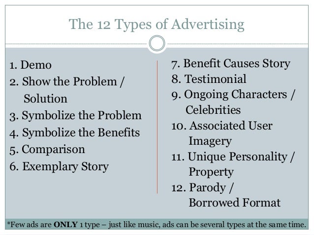 The 12 types of advertising - types 1 & 2