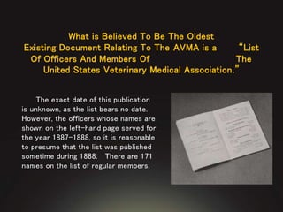 The History of The AVMA - The 150th Anniversary of the AVMA | PPTX