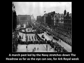 A march past led by the Navy stretches down The 
Headrow as far as the eye can see, for Ark Royal week 
 