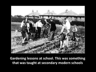 Gardening lessons at school. This was something 
that was taught at secondary modern schools 
 