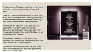 The back cover of this album is similar to the front in
terms of its monochromatic colour scheme and
layout.
There is a bl...