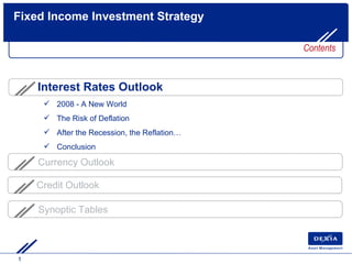 Fixed Income Investment Strategy Currency Outlook Synoptic Tables Contents Credit Outlook ,[object Object],[object Object],[object Object],[object Object],Interest Rates Outlook 