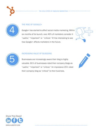 6                                   the 2012 state of inbound marketing




                    tHe RIse of GooGle+


   4...