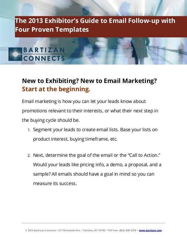 The 2013 Exhibitor S Guide To Email Follow Up With Four Proven Templa Email Marketing Follow Up Template