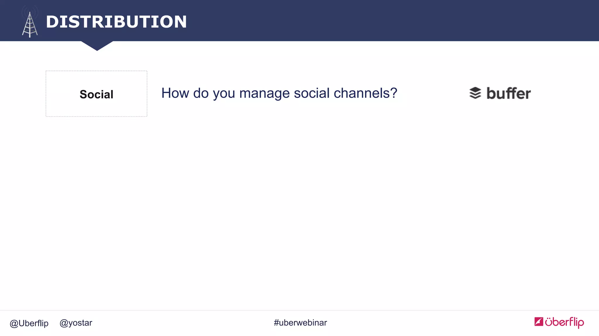 @Uberflip #uberwebinar@yostar
DISTRIBUTION
How do you manage social channels?Social
 