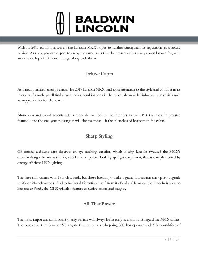 The 2017 Lincoln MKX from Dealers Near MS Luxury Crossover SUV