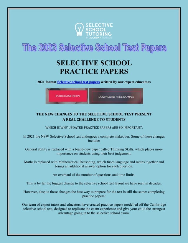 The 2023 Selective School Test Papers The 2023 Selective School Test Papers