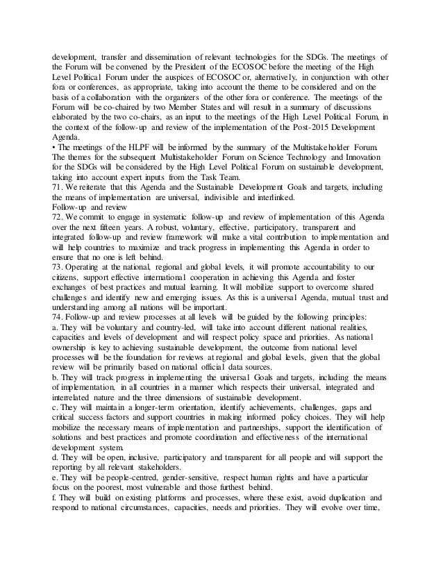 The 2030 Agenda For Sustainable Development