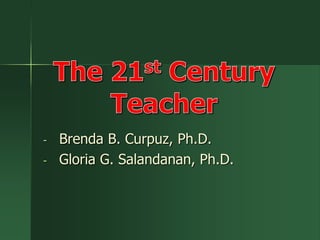 - Brenda B. Curpuz, Ph.D.
- Gloria G. Salandanan, Ph.D.
 