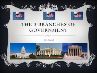 THE 3 BRANCHES OF
GOVERNMENT
By: Anand
 