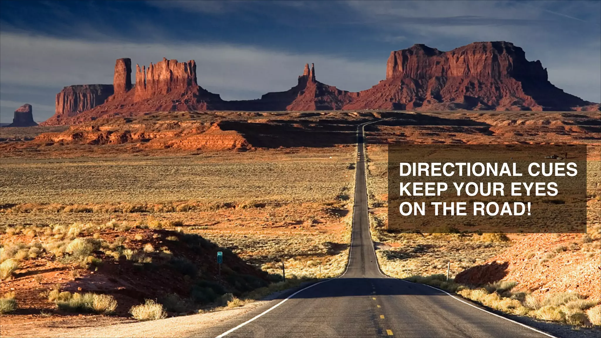 DIRECTIONAL CUES!
KEEP YOUR EYES
ON THE ROAD!

 