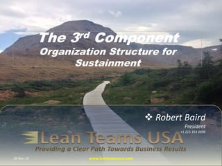  Robert Baird
President
+1 215 353 0696
The 3rd Component
Organization Structure for
Sustainment
16-Dec-15 www.leanteamsusa.com
 