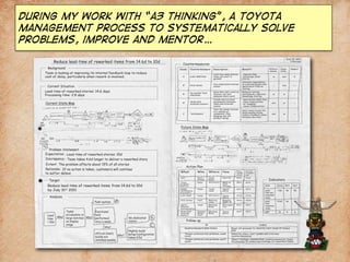 During my work with “a3 thinking”, a Toyota
management process to systematically solve
problems, improve and mentor…

 