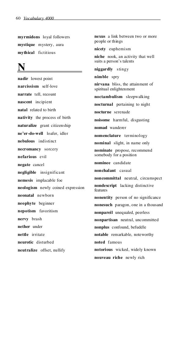 The 4000 english words essential for an educated vocabulary