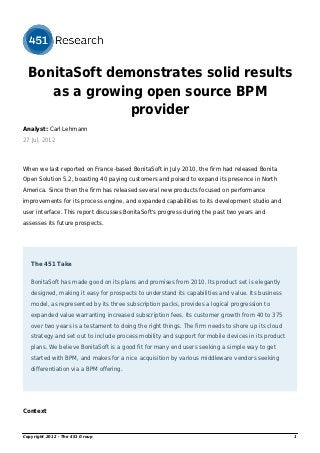 The 451 Group Research Report on BonitaSoft