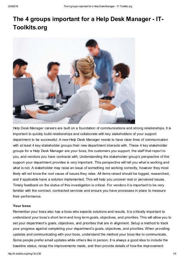 The 4 groups important for a help desk manager ittoolkits