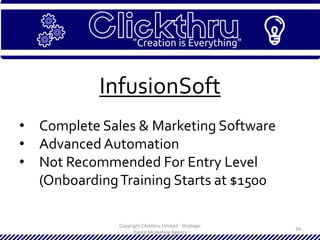 Copyright Clickthru Limited - Strategic
Digital Marketing Agency
34
InfusionSoft
• Complete Sales & Marketing Software
• Advanced Automation
• Not Recommended For Entry Level
(OnboardingTraining Starts at $1500
 