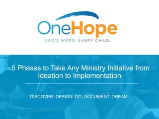 5 Phases to Take Any Ministry Initiative from
Ideation to Implementation
DISCOVER. DESIGN. DO. DOCUMENT. DREAM.
 