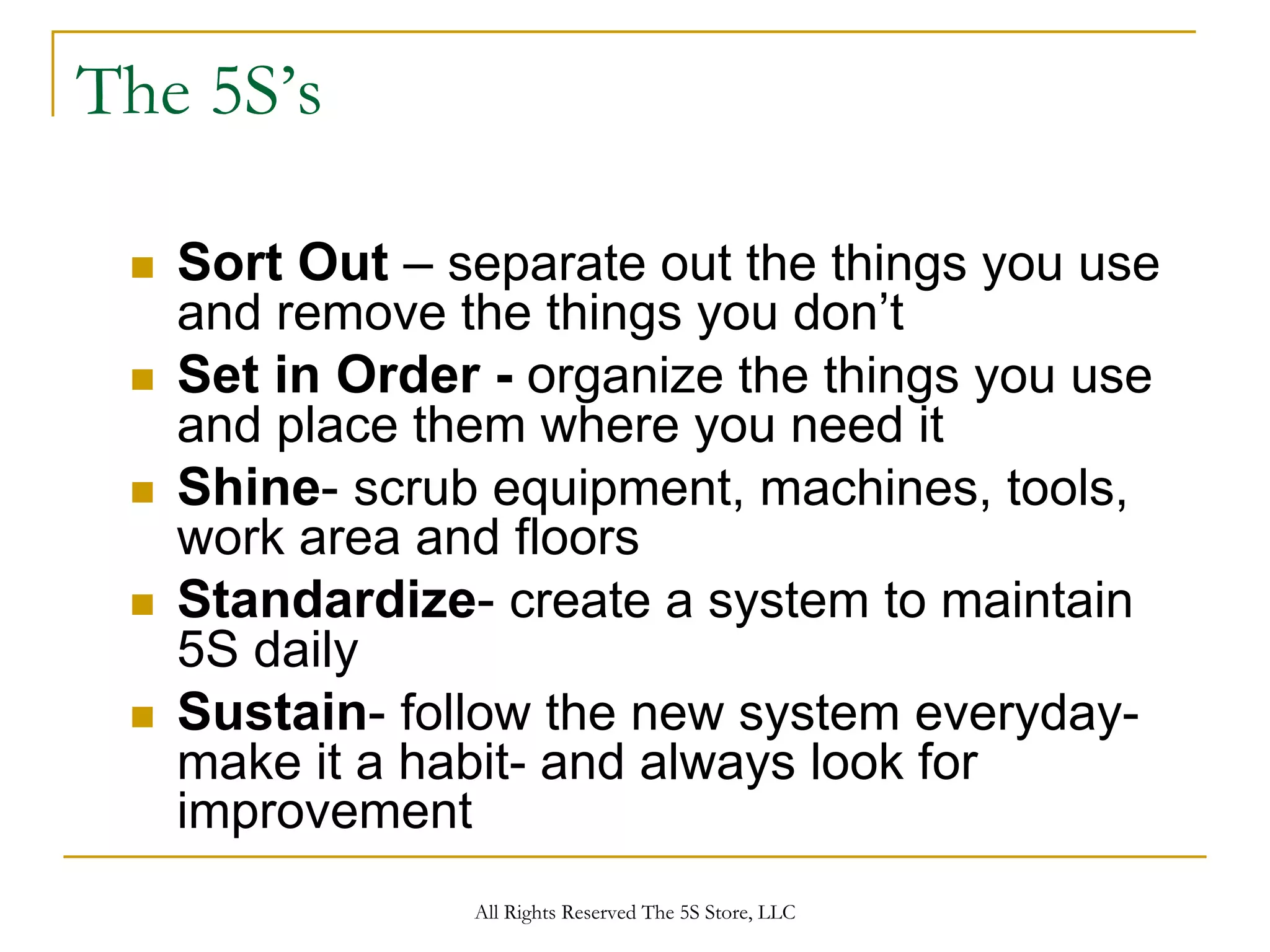 The 5S Store 5S Training Presentation | PDF