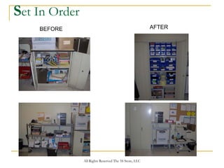 Set In Order
    BEFORE                                             AFTER




               All Rights Reserved The 5S Store, LLC
 
