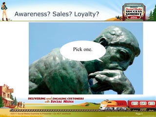 Awareness? Sales? Loyalty? Pick one. ©2011 Social Media Examiner & Presenter • Do NOT distribute  