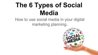 The 6 Types of Social
Media
How to use social media in your digital
marketing planning.
 
