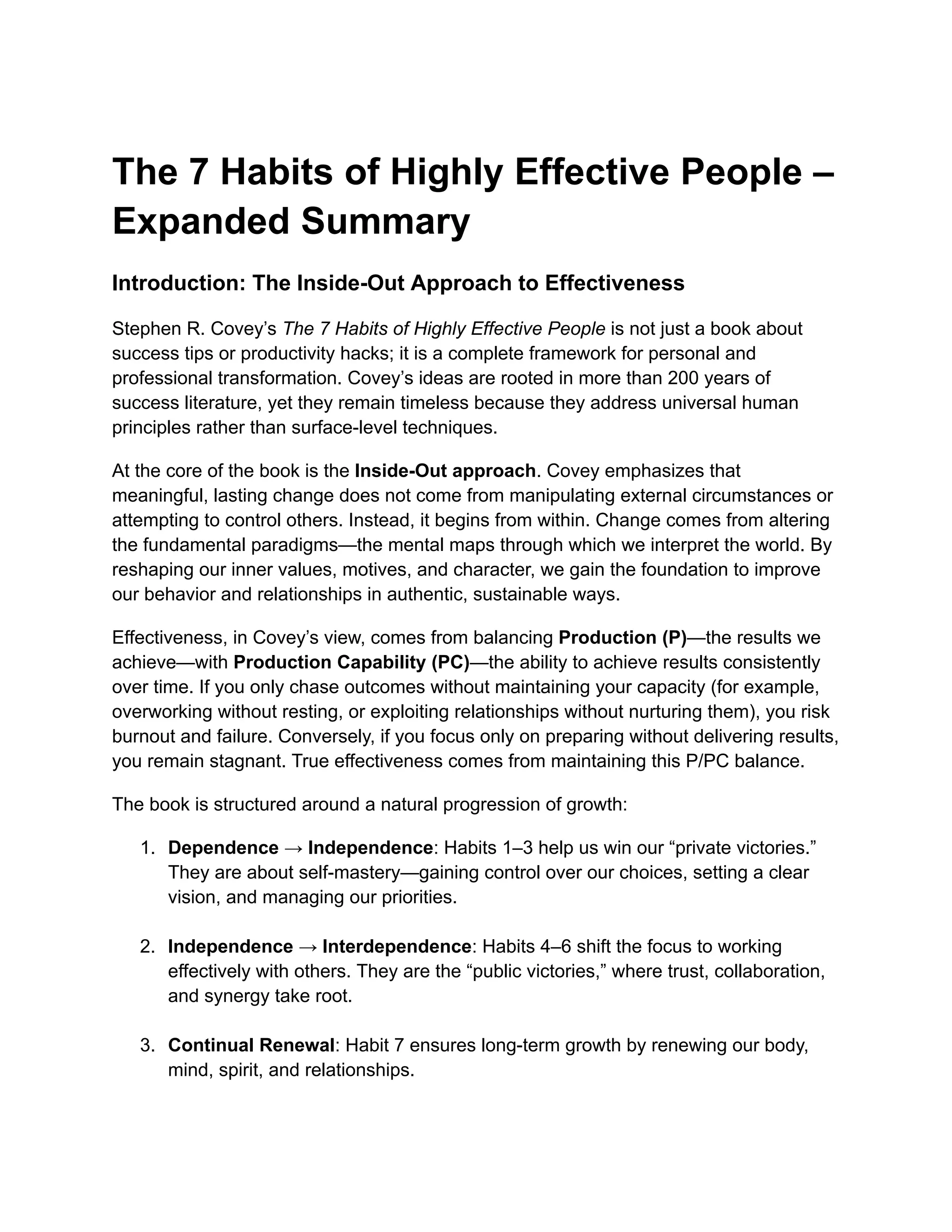 The 7 Habits of Highly Effective People Summary | PDF