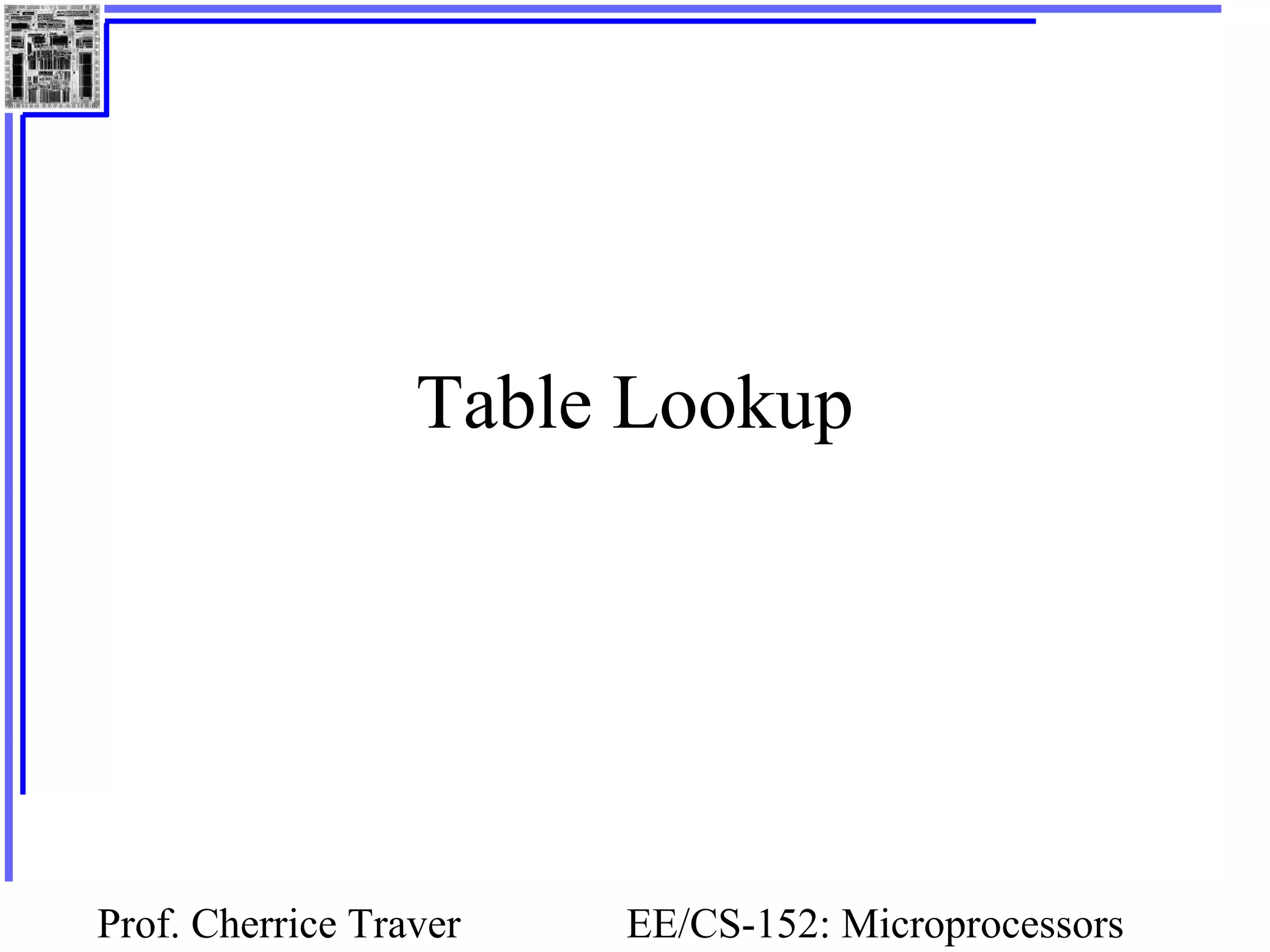 Prof. Cherrice Traver EE/CS-152: Microprocessors
Table Lookup
 