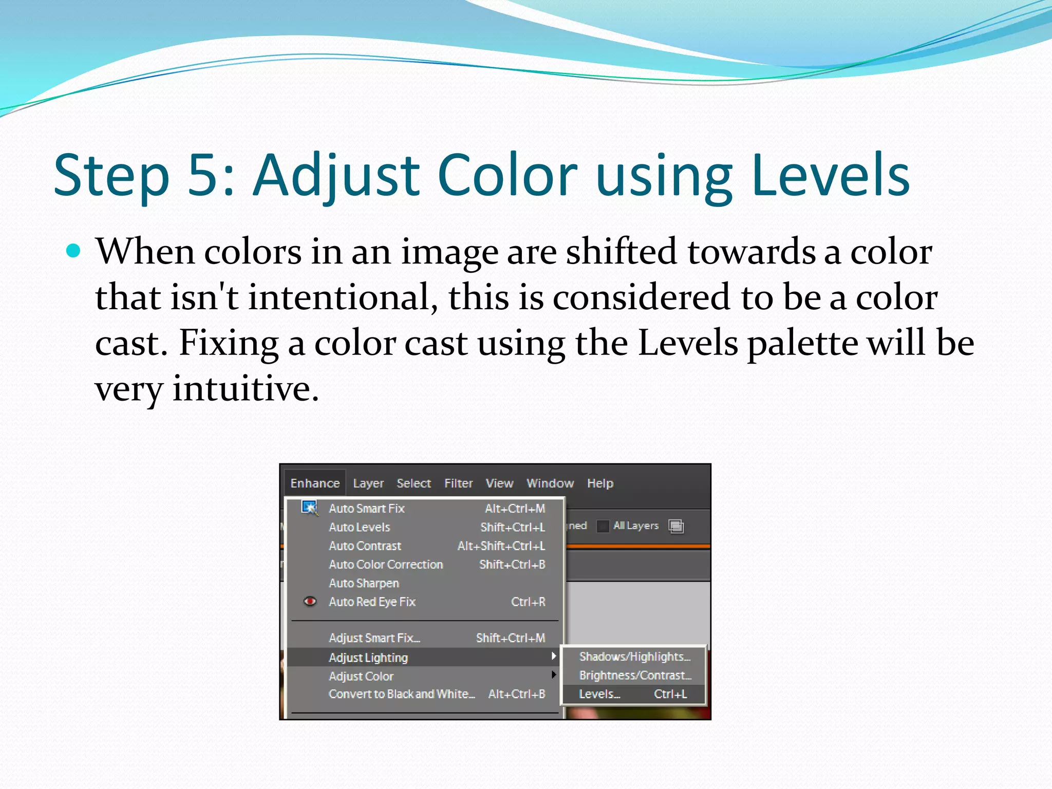 Step 4: Add Contrast using Image: Adjustments: CurvesSelect the style of curve that works best from the Select a Style presets.Make additional adjustments by using Adjustment Sliders