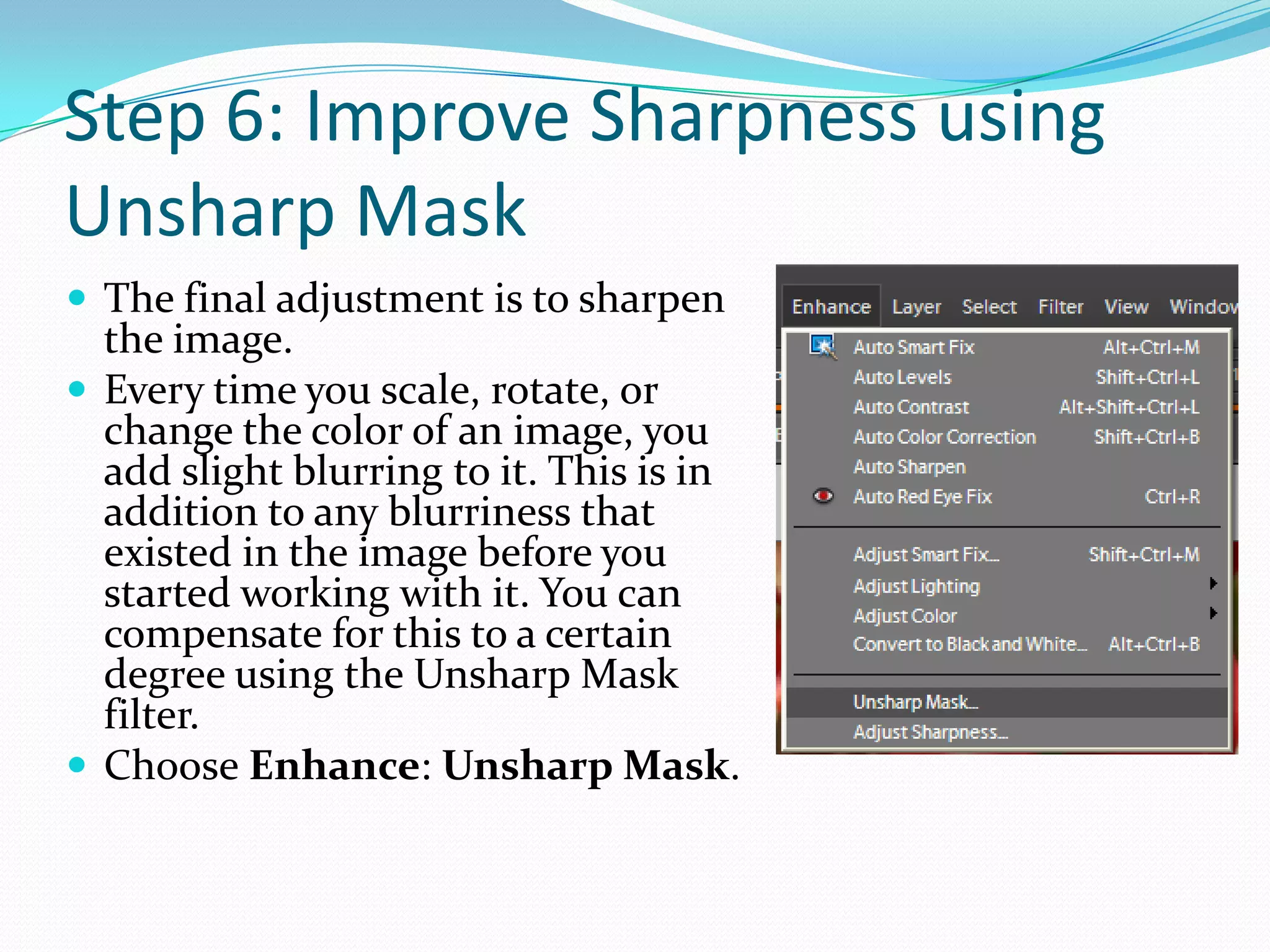 Step 5: Adjust Color using LevelsTarget the specific channel in the Levels palette by choosing it from the drop down menu titled Channel.Click in the middle arrow a drag it up or down, depending on the requirements of the image. For example, if the image is too red, you can target the Red channel and reduce the red by dragging downwards. If the image is too green, you can reduce the amount of green by dragging upwards in the Red channel, or by dragging downwards in the Green channel.Every image will be slightly different, and will often require slight adjustments in all three channels (Red, Green, Blue). 
