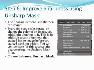 Step 5: Adjust Color using LevelsTarget the specific channel in the Levels palette by choosing it from the drop down menu titled Channel.Click in the middle arrow a drag it up or down, depending on the requirements of the image. For example, if the image is too red, you can target the Red channel and reduce the red by dragging downwards. If the image is too green, you can reduce the amount of green by dragging upwards in the Red channel, or by dragging downwards in the Green channel.Every image will be slightly different, and will often require slight adjustments in all three channels (Red, Green, Blue). 