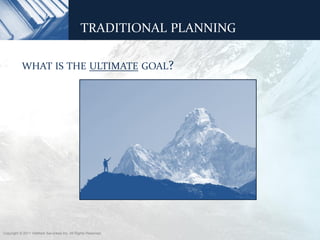 T R A D I T I O N A L T H O U G H T – A S S E T A L L O C AT I O N
                     TRADITIONAL PLANNING

           WHAT IS THE ULTIMATE GOAL?




Copyright © 2011 ValMark Securities Inc. All Rights Reserved.
 