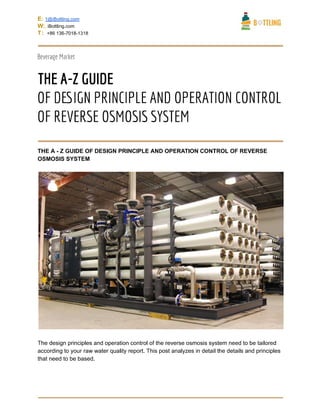 The a  - z guide of design principle and operation control of reverse osmosis system