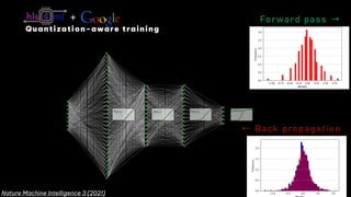 39
ReLU ReLU ReLU Softmax
Forward pass →
← Back propagation
+
Quantization-aware training
Nature Machine Intelligence 3 (2021)
 